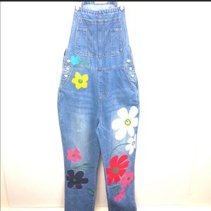 MISSLOOK Blue Denim Flower Painted Overalls Size M